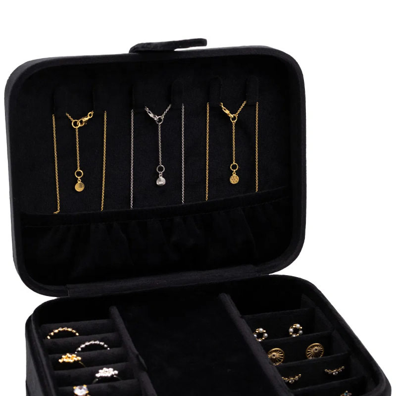 Stort velour smykkeskrin med smykker