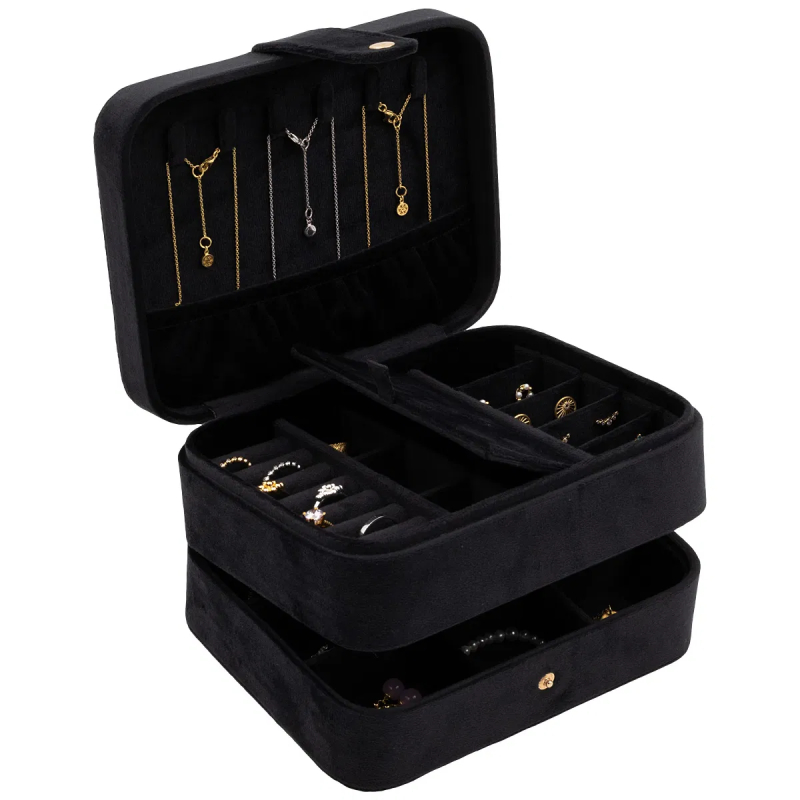 Stort velour smykkeskrin med åbent låg